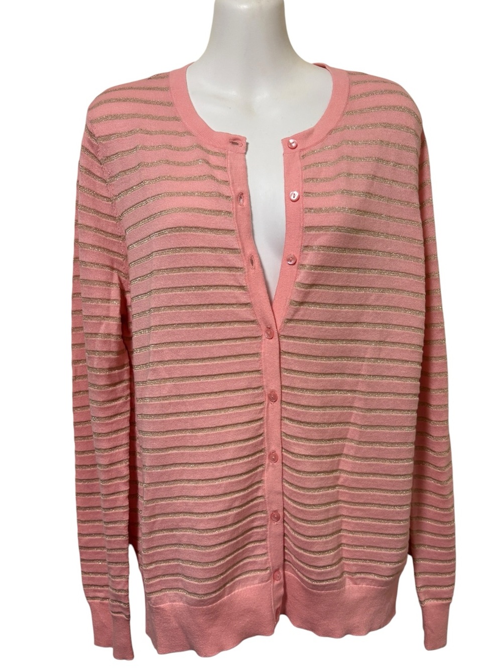 LOFT Outlet Pink & Gold Metalic Stripe Cardigan Sweater
